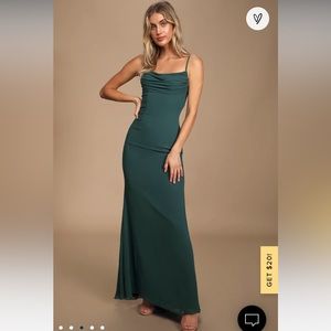 Lulus green cowl neck maxi dress prom dress size medium wedding guest black tie